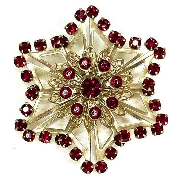Brooch Snowflake Star of David Red Gold Vtg Estate Jewelry O06 - Picture 1 of 4